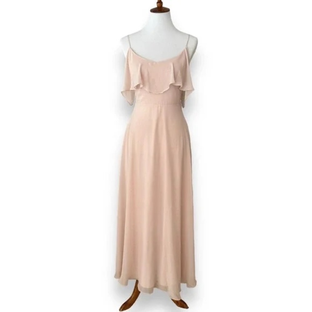 Birdy Grey Pink Ruffle Cold Shoulder Gown 👗 WITH‎ Pockets! Size Small